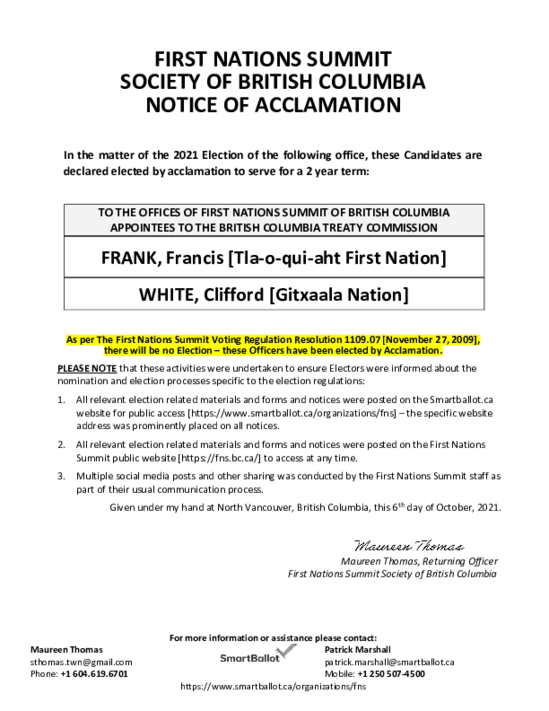 BCTC Acclamation Notice